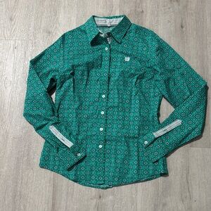 Cinch Green Button Down Shirt for Women